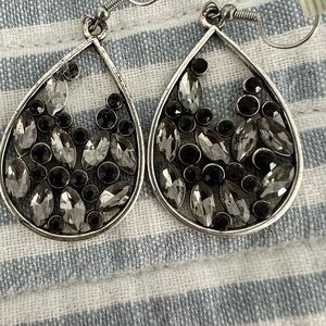 Elegant Silver and Black Teardrop Earrings